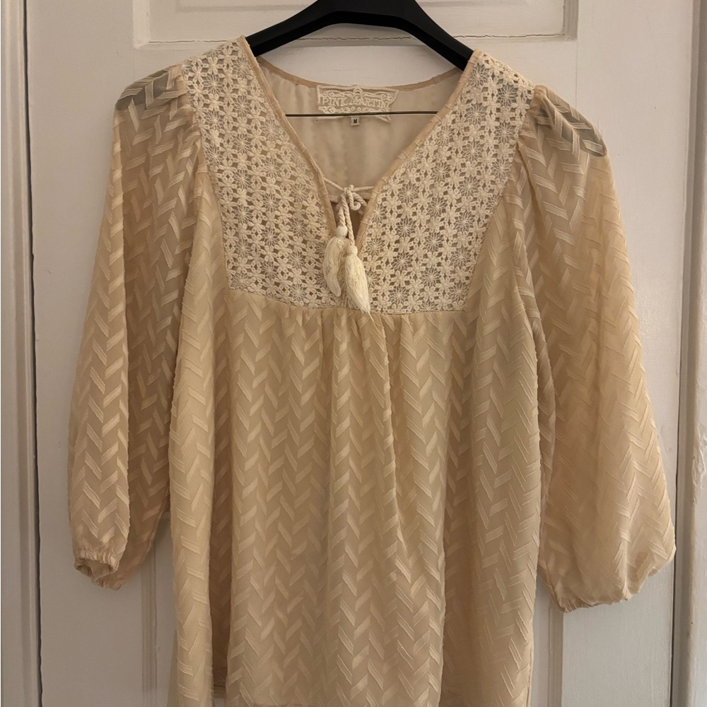 Pink Martini Cream Textured Blouse